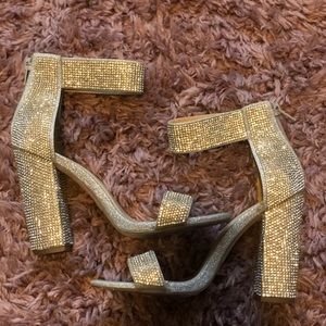 Silver Rhinestone Block Heels, Size 6 (Windsor)